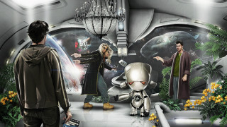 Man woman robot room chandelier - a man and a woman free wallpaper