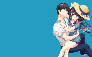 Couple hugging hat blue background - sots art free wallpaper