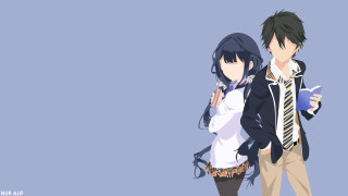 Anime characters standing next to 3 - a tablet free wallpaper