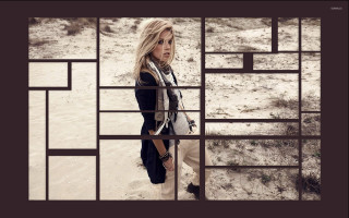 Woman window handbag scarf standing - modular free wallpaper