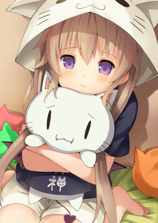 Girl cat bed shoulder sitting - a bed free wallpaper