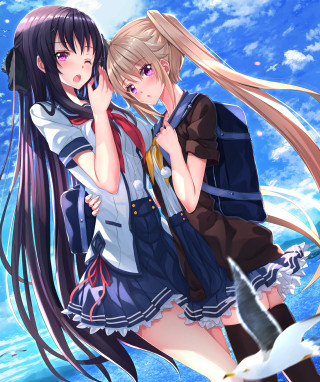 Two anime girls water bird - the water free wallpaper