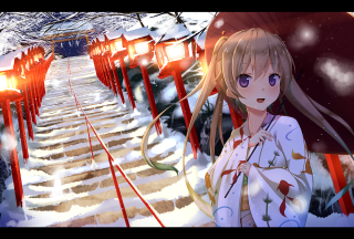 Woman standing snow umbrella red - plein air free wallpaper