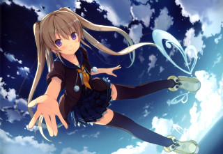 Girl flying clouds blue moon - a blue sky free wallpaper