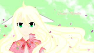 Girl longwhitehair greeneyes pinkoutfit bow - a bow free wallpaper