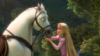 Girl petting horse cartoon scene - a storybook illustration free wallpaper for desktop