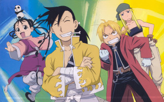 Anime characters group blue background 22 - color free wallpaper