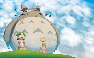 Cartoon woman man hill cat - chiho aoshima free wallpaper