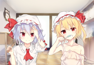 Anime girls brushing teeth kitchen - madhouse free wallpaper