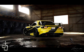 Yellow car garage tires hose - a hose free wallpaper