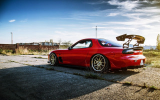 Red sports car parked street 4 - the hood free wallpaper for desktop