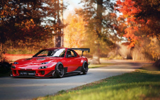 Red sports car fall road 2 - a red sports car free wallpaper