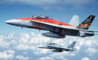 Fighter jets clouds sky birds - below them free wallpaper