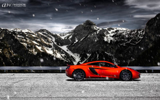 Red sports car mountain snow - andrew law free wallpaper