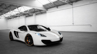 White sports car garage pearlescent - a white brick wall free wallpaper