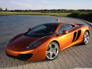 Orange sports car lake brick - a grassy area free wallpaper