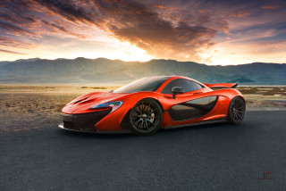 Red sports car desert sunset - a road in the desert free wallpaper