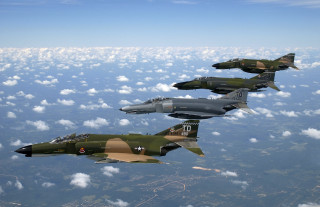 Fighter jets flying formation sky - below them free wallpaper