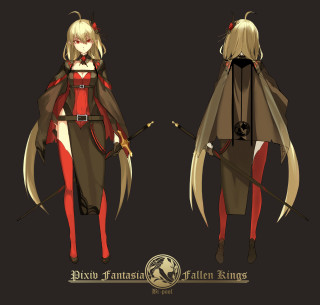 Female red brown horns sword - a red outfit free wallpaper