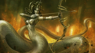 Woman bow arrow snake body - epic fantasy character art free wallpaper