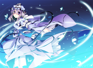 Woman white dress blue background 2 - white star free wallpaper