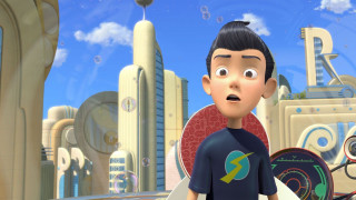 Cartoon character surprised futuristic city - adam rex free wallpaper