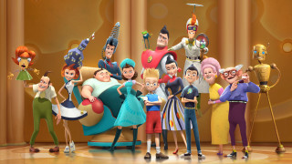 Cartoon characters stage curtain microphone - a group of cartoon characters free wallpaper