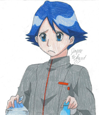 Blue haired boy holding blue - anime art free wallpaper