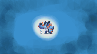 Blue orange fish blue background - a minimalist painting free wallpaper