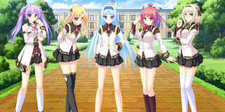 Anime girls sidewalk building trees - tree and grass free wallpaper