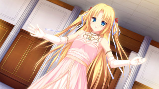 Blonde girl pink dress blue - a blonde free wallpaper