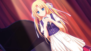 Girl dress piano microphone red - a red curtain behind her free wallpaper