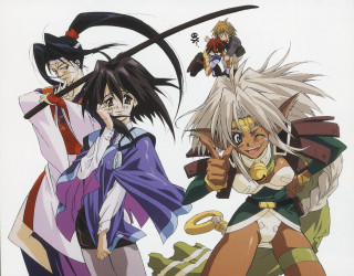 Anime characters swords group action 3 - one holding free wallpaper