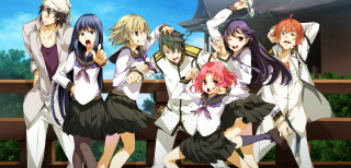 Anime girls group building sky 4 - a group of anime girls free wallpaper