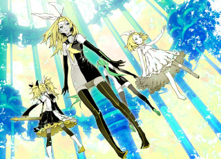 Anime girls blue yellow sky - purism free wallpaper