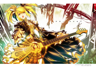 Woman guitar demon shoulder trees - a background of trees free wallpaper