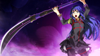 Woman blue hair sword purple - a sword free wallpaper for desktop
