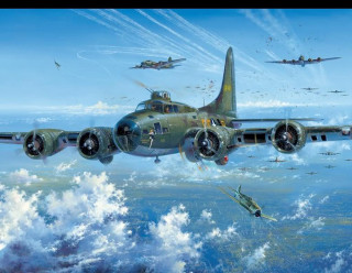 Plane flying above other planes - a painting of a plane free wallpaper