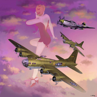 Woman bathing suit flying sky - a painting of a woman free wallpaper