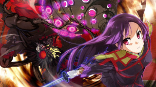 Girl purple hair sword demon - red eye free wallpaper
