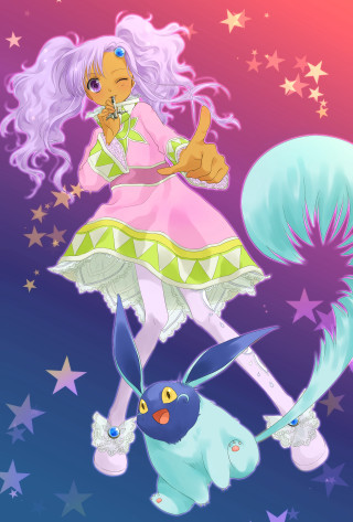 Cartoon girl pink dress blue - tail free wallpaper