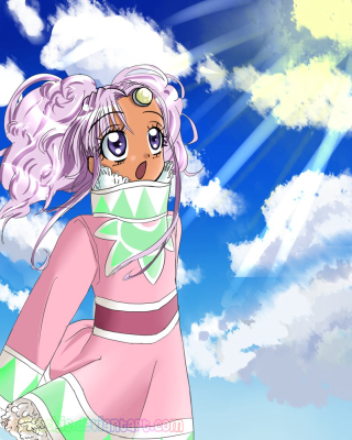 Girl pink dress flying hair - her eye free wallpaper