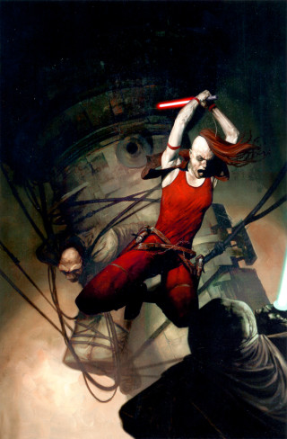 Woman red outfit sword man - a red helmet free wallpaper