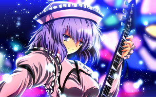 Girl guitar hat starry night - vivid free wallpaper