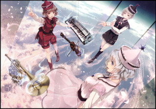 Anime girls musical instruments clouds - musical free wallpaper