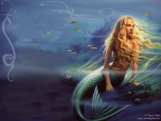 Mermaid long hair fish tail 2 - a white swirl free wallpaper