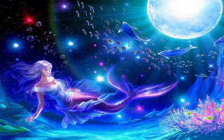 Mermaid floating full moon stars - full free wallpaper