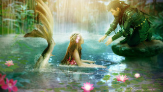 Man woman water fish waterfall - cyril rolando free wallpaper