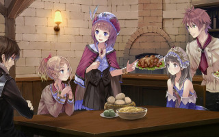 Group food table people gathering - a plate of food in front free wallpaper