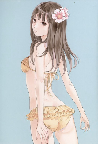 Woman bikini flower hair summer - figurative art free wallpaper